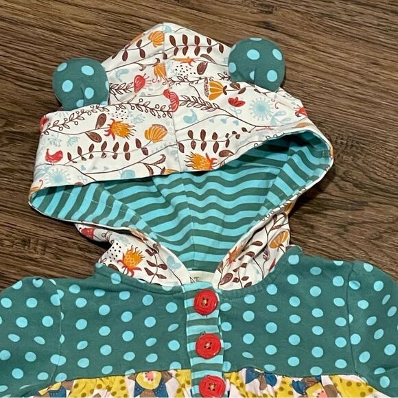 Matilda Jane Baby Bear Hoodie Dress Floral Polkadot Ruffle Size 12-18 Months - Picture 3 of 12